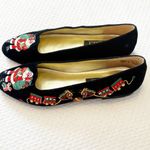 Vintage 80s 90s Pritzi Black Velvet Santa Embroidered Flats size 9 Photo 4