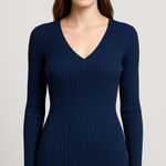 Sundance Navy Blue Ribbed V-Neck Sweater XS – Fitted Knit Top Y2K Minimalist Photo 0