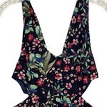 ZARA V Neck Sleeveless Flower Mini Dress Cutout Sides Zip Up Back M Blue #3309 Photo 2