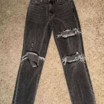 PacSun Vintage Washed Distressed High Rise Mom Jeans Black Denim Ripped Photo 0