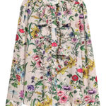 H&M Plumeti Blouse Beige Floral Women’s SIZE 8 chiffon fairy garden summer Photo 0