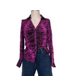 Cache Vintage Purple Zebra Print Shirt Womens Sz Large Y2K Silk Blend Pearl Snap Photo 1