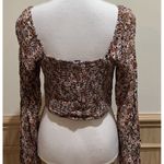 Wild Fable Long Sleeve Crop Top Size Medium ~ Brown, Pink Floral Photo 2
