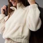 American Eagle NWT  Sherpa Fleece Cream Cowl Neck Quarter Zip Sweater Photo 0