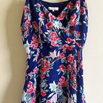 Parker  Floral Printed Faux Wrap Casual Mini Dress Navy Red Womens‎ Size M… Photo 0
