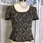 Papell Boutique Vintage 90s Evening Silk Beaded Top S Black Gold Holiday Glam Photo 0