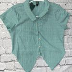 Wild Fable Button-Up Short-Sleeve Textured Aqua Green Shirt Womens M NWT Photo 2