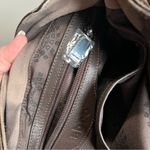 ABRO suede leather abstract print saddle bag, brown and tan, adjustable strap Photo 9