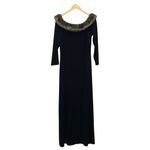 Onyx Nite Black Velvet Maxi Dress Faux Fur Trim Off Shoulder Long Sleeve 14 USA Photo 1