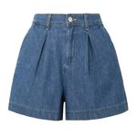 L'Agence  Zahari Pleated Denim Shorts in Blue, Size 29​​​ Photo 0