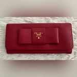 Prada ‎ Saffiano Bow Pink Continental Snap Wallet Photo 1