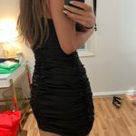 Oh Polly  Plunge Deep Ruched Mini Dress Satin Photo 3