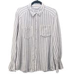 LC Lauren Conrad Womans Blouse Size Large Linen Striped Button Up Ruffle Cuff Photo 1
