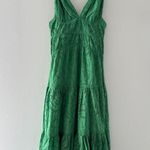 Farm Rio Monstera Eyelet Green Tiered Dress S Photo 5