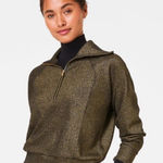 Spanx  AirEssentials Shine Half Zip Black Gold Pullover Sweatshirt Top 1X NEW Photo 0