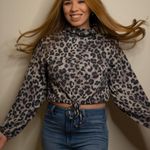 Le lis Leopard Print Long Balloon Sleeve Turtleneck Crop Top in Gray/Black NWT Photo 1