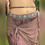 Turquoise Silver Color Vintage Carved Flower Style, Waist Chain Belt Photo 6