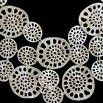 Silver Tone Sand Dollar Medallion Bib Statement Necklace Dangle Earrings Set Photo 4