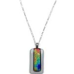 Handmade Vintage Y2K Rainbow Glass Pendant Necklace  Heart Charm Figaro Chain Photo 2