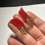 Monet Signed  Clip On Gold Tone /Red Earrings Photo 0