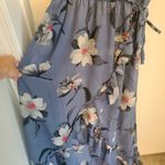 Hint of Blush  Long Maxi Flutter Dress Size Large Magnolia Floral Blue High Low Photo 2