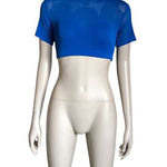 YITTY  Royal Blue Mesh Short Sleeve Crop Top Photo 0