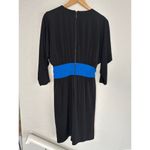 Laundry by Shelli Segal Black Jersey Wrap Dress Blue Buckles Office Siren Photo 5
