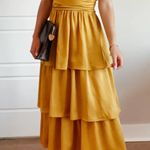 Lulu's Mustard Yellow Satin Tiered tie back midi Dress size medium Photo 2