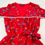 Lulus Bronwen Red Floral Tie Waist Flounce Sleeve Romper SMALL Photo 7