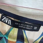 ZARA  Geometric Print Sateen Maxi Dress Green Blue Tan Long Sleeve Small Photo 9