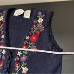 Erika Vintage  Petites Boho Embroidered Floral Sweater Vest Navy Blue PM Photo 7
