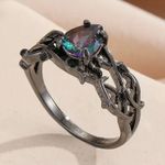 Women’s Stainless Steel Silver Multicolor Gemstone Antique Design Ring Size 5 Black Photo 2