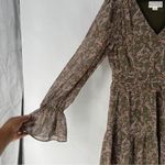Love Riche  Chiffon Olive Paisley Ruffle Long Sleeve‎ Peasant Tiered Maxi Dress M Photo 5