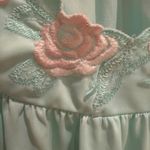 Shadowline 1X Aqua Blue Nylon Nightgown Sleeveless Roses Trim Sleepwear Photo 4