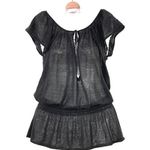 Theory Brown Linen Silk Top Elastic Peplum Waist Keyhole Tie Front Size Small Photo 4