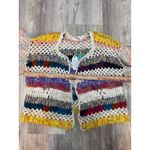 Anthropologie Cardigan Sweater Hand Knit Mia Crochet Multi Striped Crop M/L NWT Photo 7