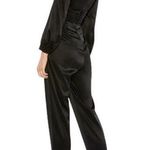 Mac Duggal  NEW Size 10 Black Front Twist Puff Sleeve Deep V Jumpsuit Style 2647 Photo 3