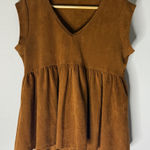 THML  Brown Short Sleeve Faux Suede Peplum Top Small Boho Photo 0