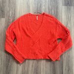 Free People  V-Neck Sweater in Red Orange Coco Chunky knit Photo 1