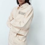 ZARA  Rhinestone Beaded Pocket Cotton Jacket Ivory cream Colored‎ NWT Photo 2