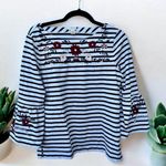 J.Crew  Black and Whites Striped Embroidered Top Small Photo 0