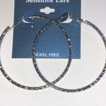 Sensitive Ears Silver Tone Huge Retro Boho Textured Hoop Earrings Photo 4