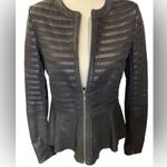 Bagatelle  Black Leather Striped Full Zip With Peplum Waist Jacket Women’s Sz. M Photo 1