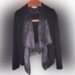 CAbi Owens Black Waterfall Drape Blazer Jacket Faux Leather Ponte Stretch Medium Photo 5