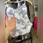 Cider  Toile Print one piece swimsuit halter bow ruched de jouy grandmillenial Photo 6