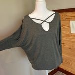 Acemi Grey Cold Shoulder Criss Cross Long Sleeve Top Blouse Photo 3