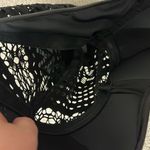 New Large Black Strapless Sheer Crochet One Piece Swim Suit with Button Detail Photo 9