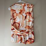 Donna Karan  Sleeveless Wrap Top in Orange and White Photo 2
