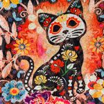 Energe Sz L Sugar Skull Cat Stretch Shirt Long Sleeve Blouse Top Pullover Red Size L Photo 2