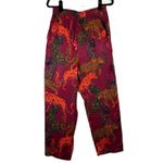 Farm Rio Leopard Print Wide Leg Pants Women's M Burgundy Drawstring Tassel Photo 0